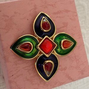 YVES SAINT LAURENT Vintage 3-D Domed Poured Lucite Enamel Maltese Cross Pin